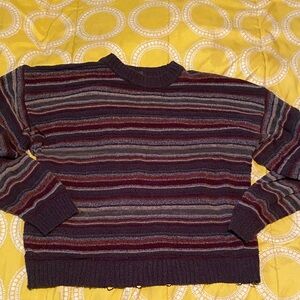 Geoffrey Beene Men's Striped Crewneck Sweater - Burgundy and Gray